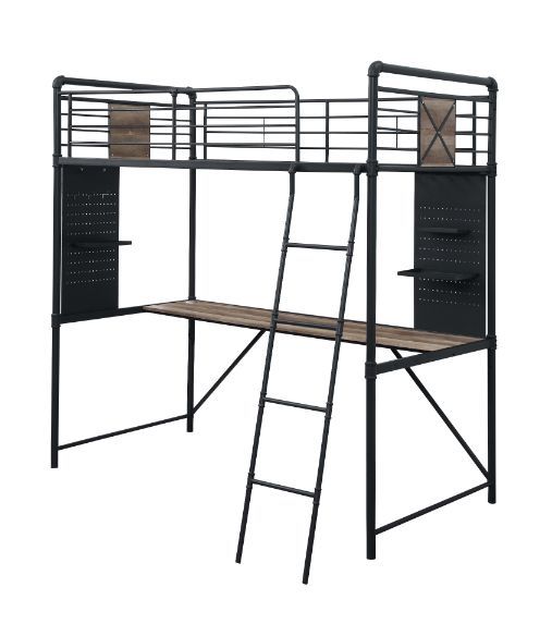 Cordelia - Twin Loft Bed - Antique Oak, Sandy Black & Dark Bronze Hand-Brushed Finish - 78"