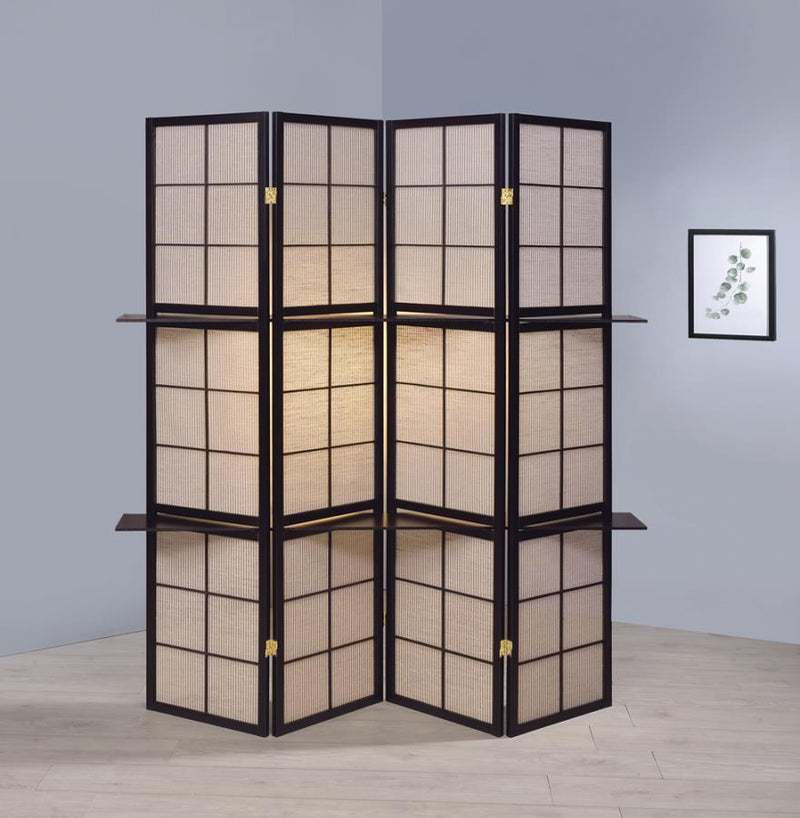 Iggy - 4-Panel Folding Screen With Removable Shelves Tan and - Cappuccino