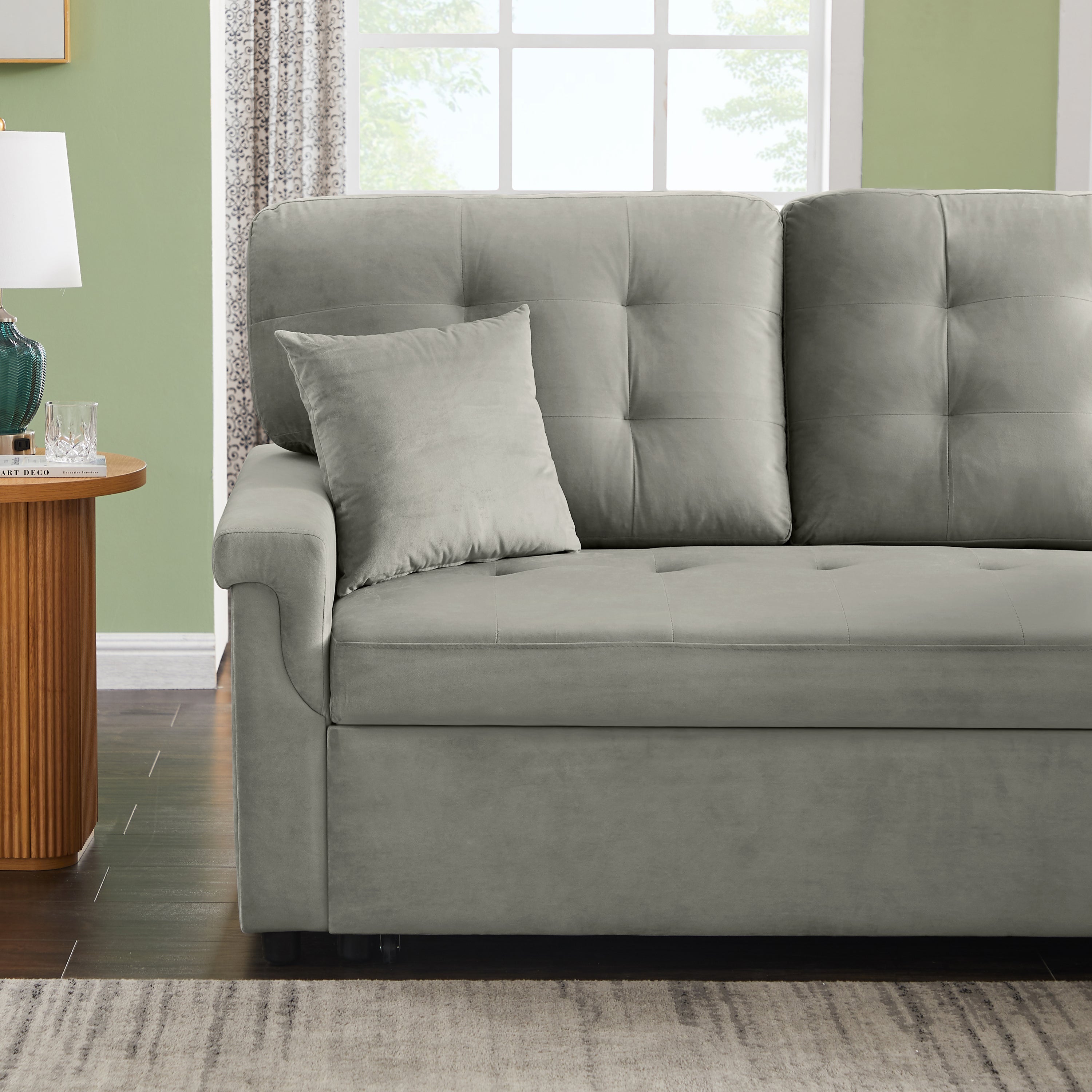 Velvet Reversible Sectional Sofa with Pull Out sleeper, L-Shaped Couch Chaise with Storage For Living Room & Apartment - Atlantic Fine Furniture Inc