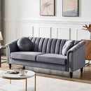 MH Modern Velvet Upholstered Sofa Couch, 3 Seat Tufted Back with Nail Arms, Solid wood Legs, Sleeper Sofa for Living Room, Compact Living Space, Apartment, Bonus Room, Grey - Atlantic Fine Furniture Inc
