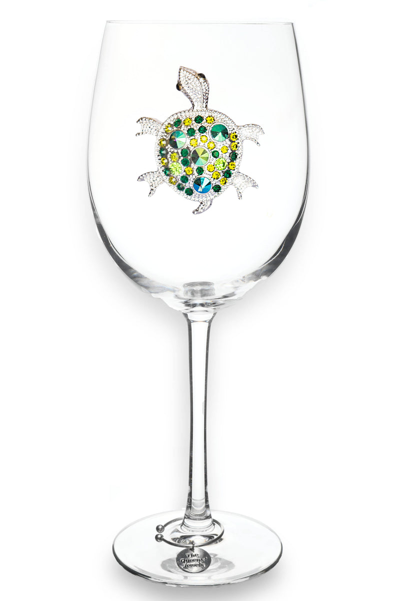 Sea Turtle Jeweled Stemmed Wine Glass