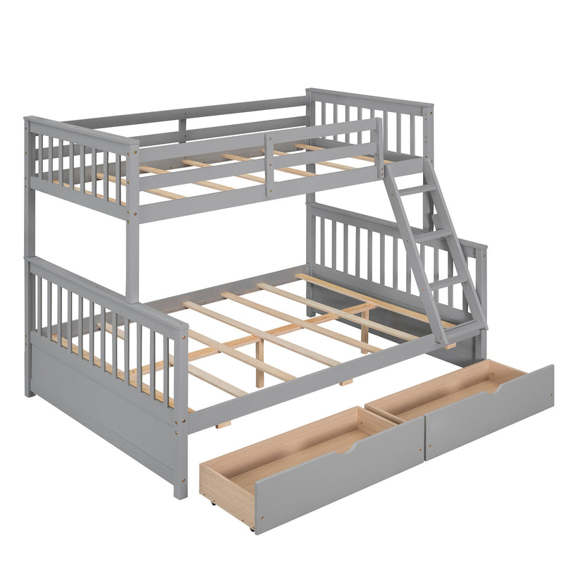 Twin-Over-Full Bunk Bed With Ladders And Two Storage Drawers (Gray)