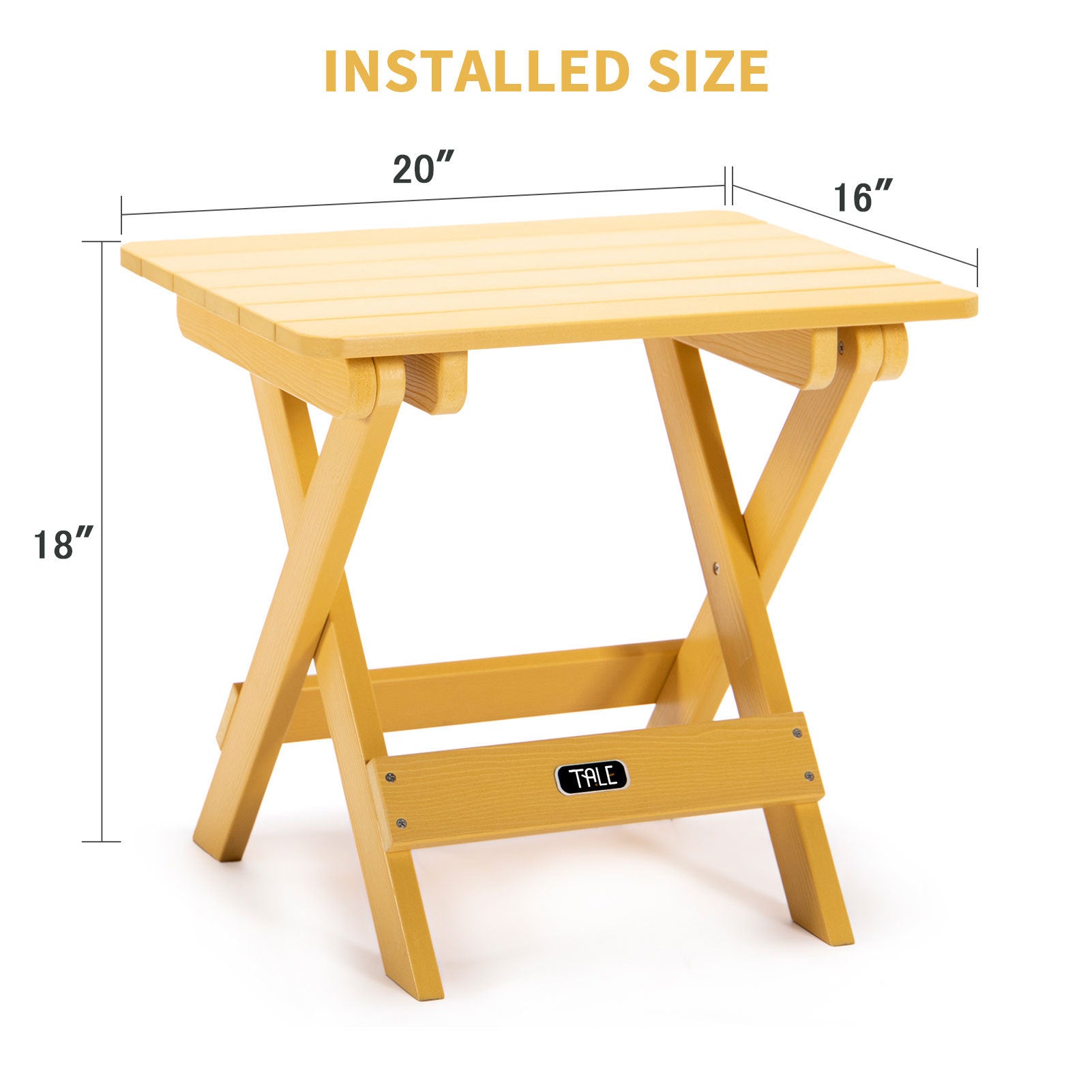 TALE Adirondack Portable Folding Side Table Square All-Weather and Fade-Resistant Plastic Wood Table Perfect for Outdoor Garden, Beach, Camping, Picnics Yellow - Atlantic Fine Furniture Inc