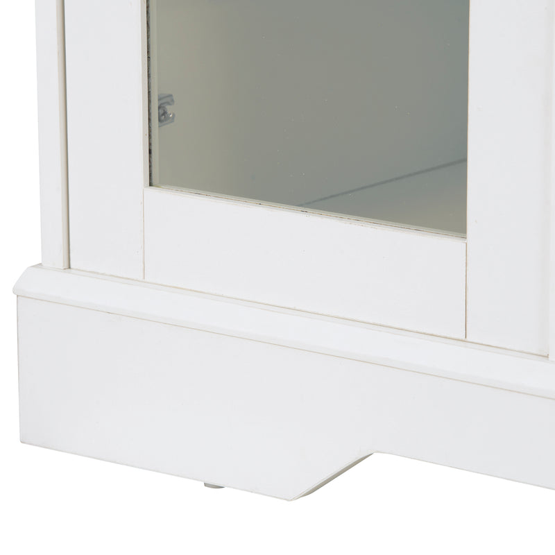 ON-TREND TV Stand for TV up to 60in with 4 Tempered Glass Doors Adjustable Panels Open Style Cabinet, Sideboard for Living room, White (OLD SKU:WF286785AAK)