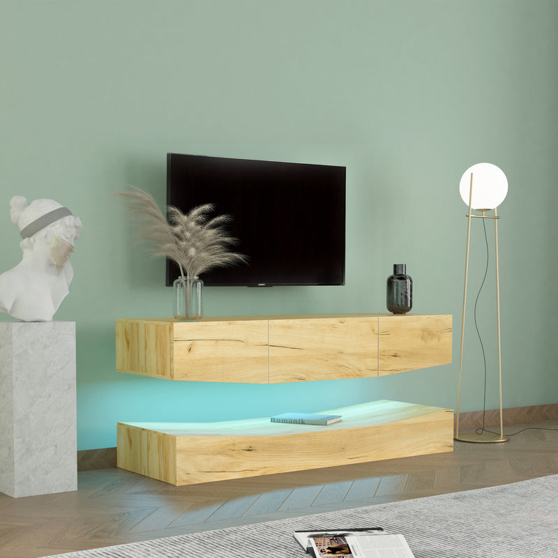 MDF UP And Down WALL-MOUNTED TV Cabinet With Three Drawers & LED Lights,OAK