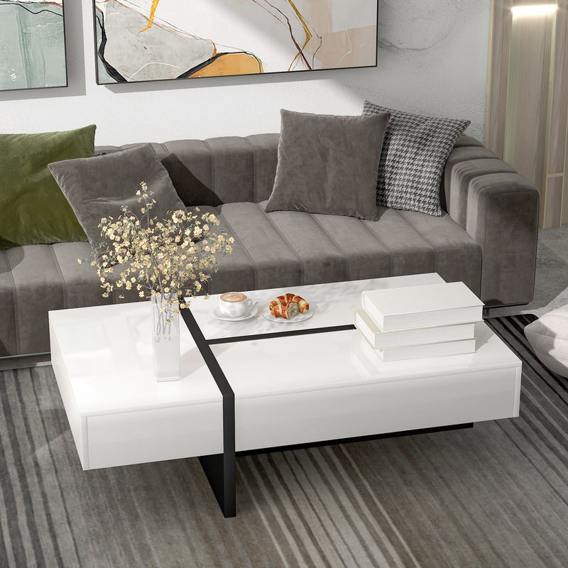On Trend Contemporary Rectangle Design Living Room Furniture, Modern High Gloss Surface Cocktail Table, Center Table For Sofa Or Upholstered Chairs