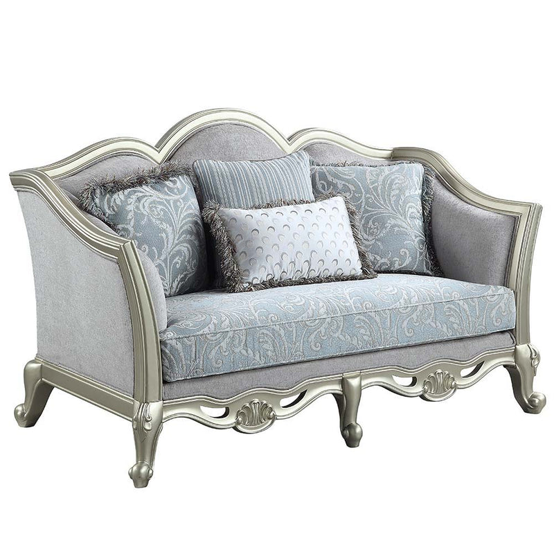 Qunsia - Loveseat - Light Gray Linen & Champagne Finish