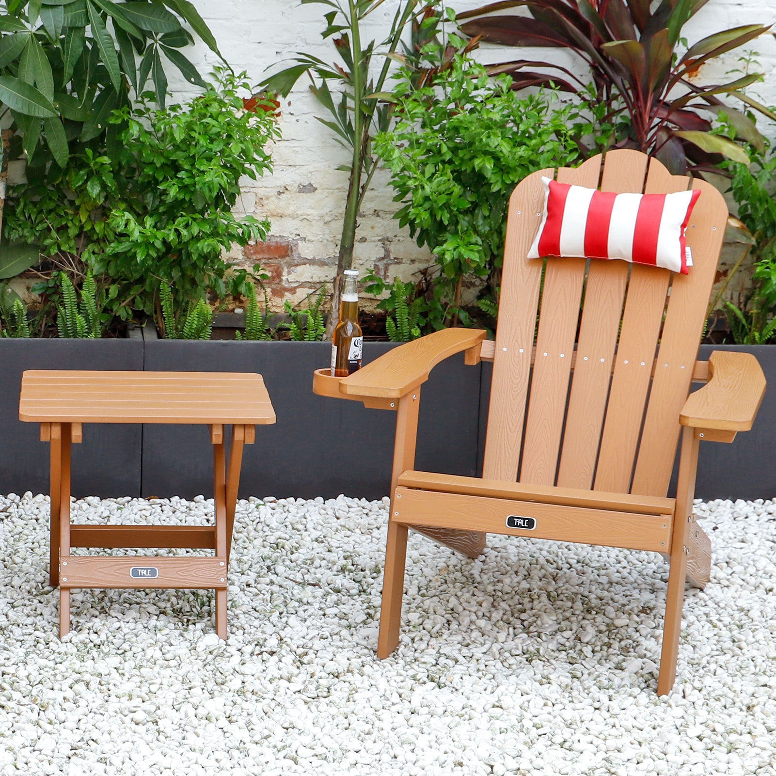 TALE Adirondack Portable Folding Side Table Square All-Weather and Fade-Resistant Plastic Wood Table Perfect for Outdoor Garden, Beach, Camping, Picnics Brown - Atlantic Fine Furniture Inc