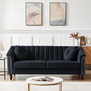 MH Modern Velvet Upholstered Sofa Couch, 3 Seat Tufted Back with Nail Arms, Solid wood Legs, Sleeper Sofa for Living Room, Compact Living Space, Apartment, Bonus Room, Black - Atlantic Fine Furniture Inc