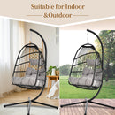 TOPMAX Patio Foldable Swing Chair Porch PE Wicker Egg Hanging Chair Hammock Chair w/Stand and Cushion for Outdoor Balcony Indoor Bedroom, Gray - Atlantic Fine Furniture Inc
