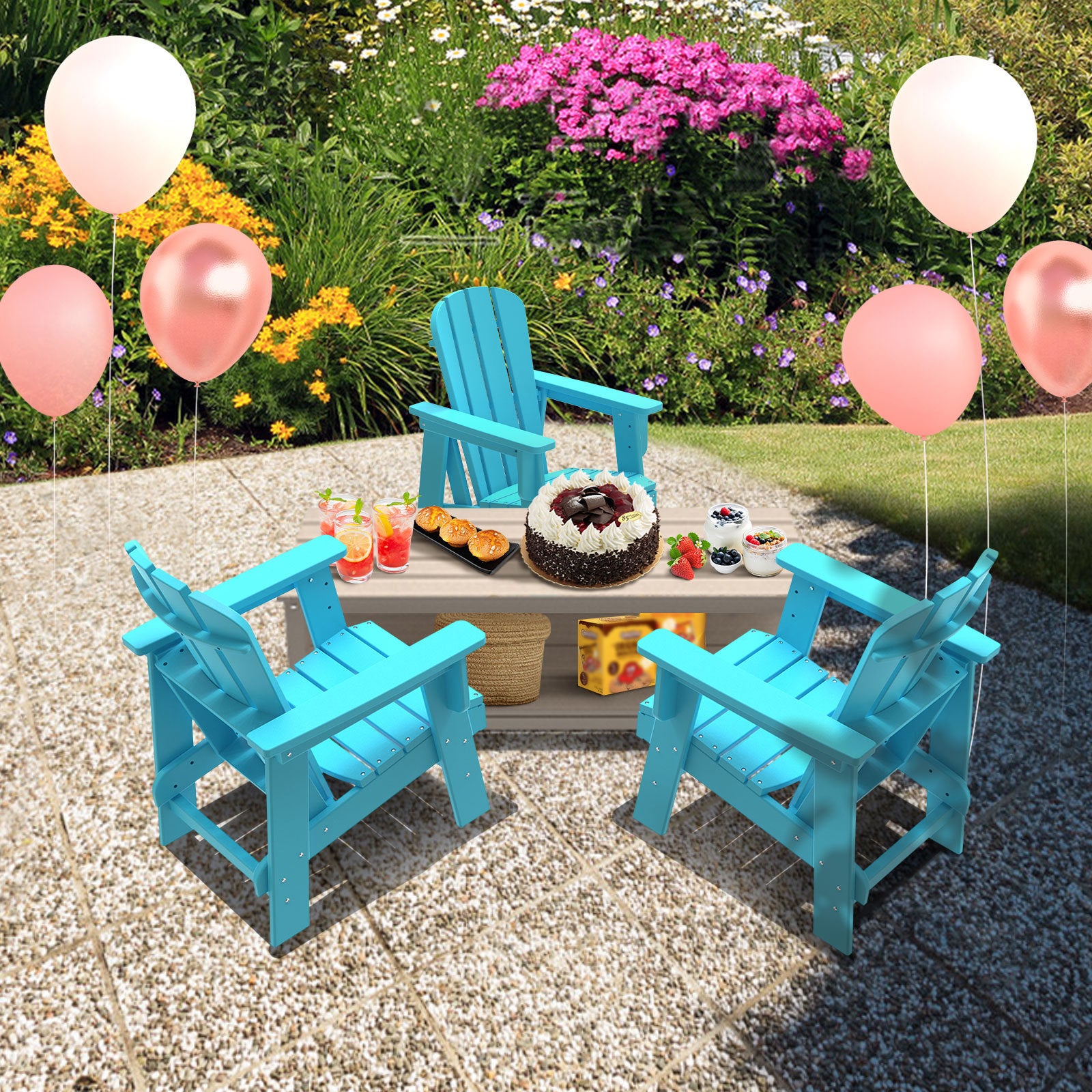 Combo for Family: 2 Plastic Adirondack Chairs & an Outdoor Side Table.  Outdoor Adirondack Chair Patio Lounge Chairs Classic Design (Blue) - Atlantic Fine Furniture Inc