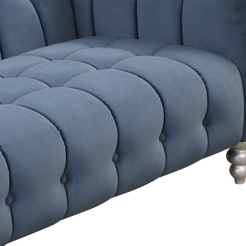42" Modern Sofa Dutch Fluff Upholstered Sofa With Solid Wood Legs, Buttoned Tufted Backrest, Blue