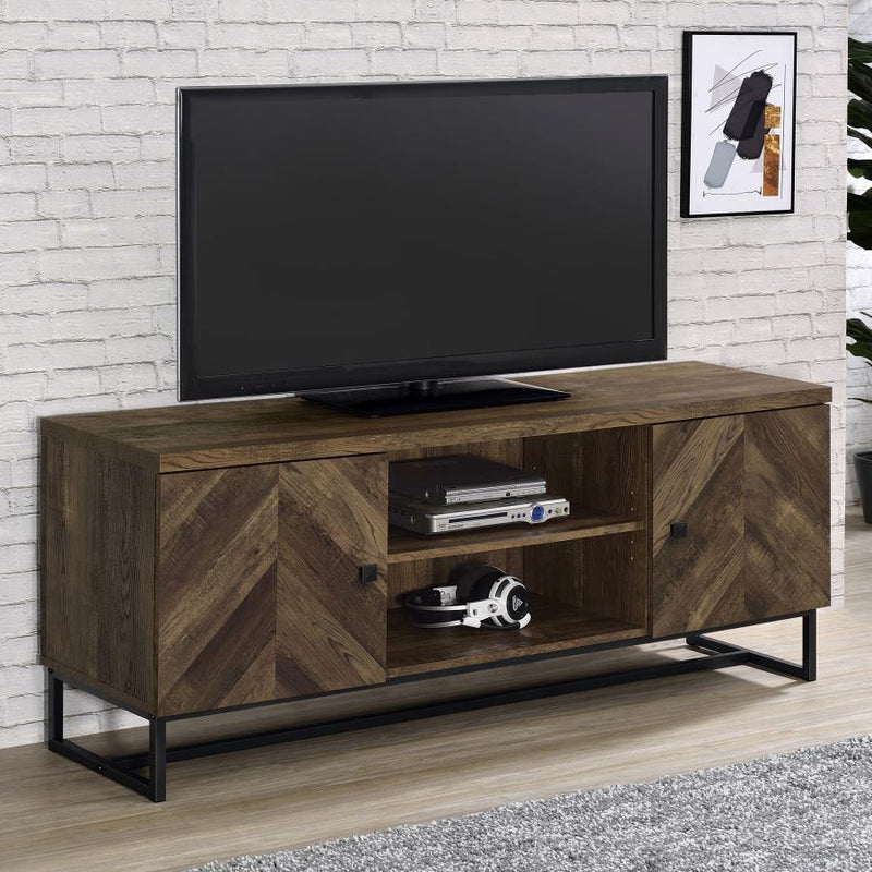 Myles - 2-Door TV Console With Adjustable Shelves - Rustic Oak Herringbone