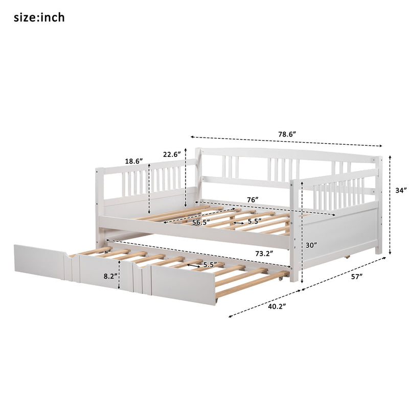 Daybed Wood Bed With Size Trundle - White
