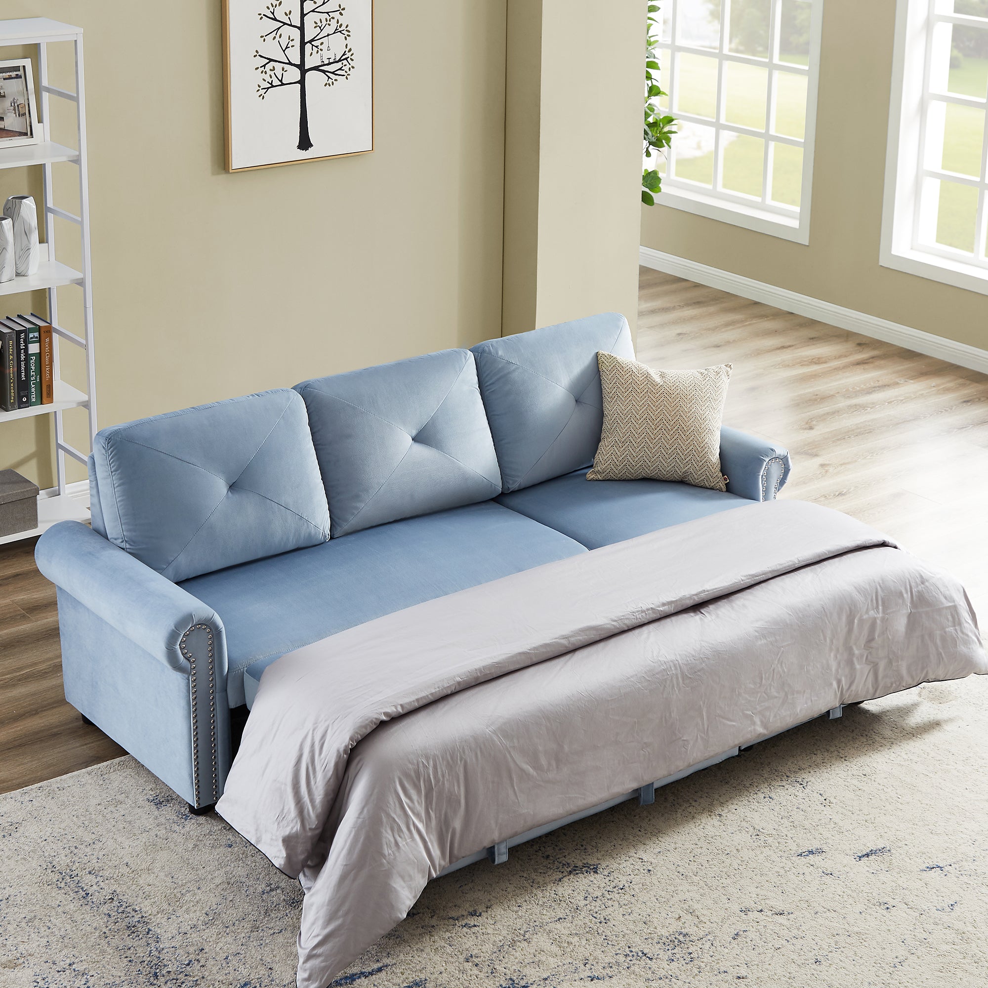 Orisfur. 83" Sleeper Sofa Bed Convertible Sectional Couch, 3-Seater L-Shape Corner Couch with Storage Chaise for Living Room Apartment - Atlantic Fine Furniture Inc