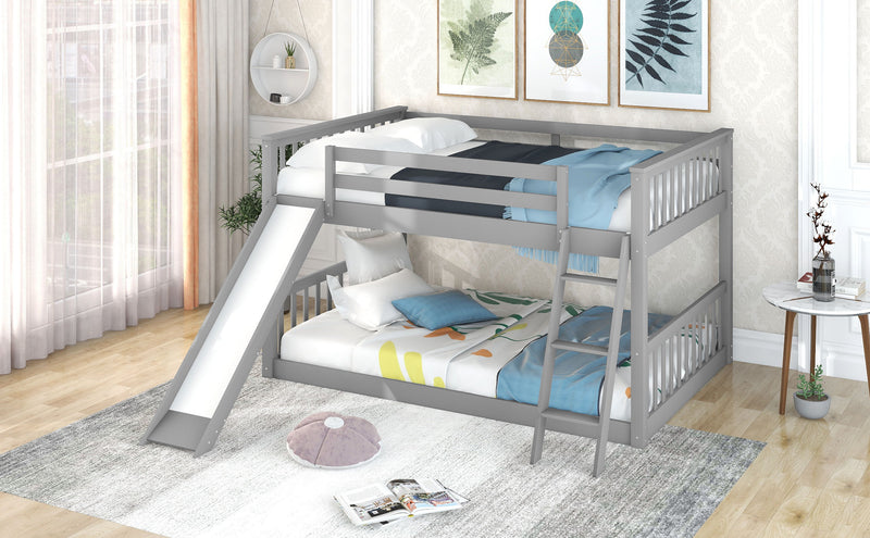 Full Over Full Bunk Bed With Convertible Slide And Ladder, Gray