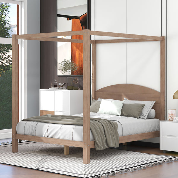 Queen Size Canopy Platform Bed with Headboard and Support Legs,Brown Wash - Atlantic Fine Furniture Inc