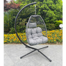 Outdoor Patio Wicker Folding Hanging Chair,Rattan Swing Hammock Egg Chair With C Type Bracket, With Cushion And Pillow - Atlantic Fine Furniture Inc
