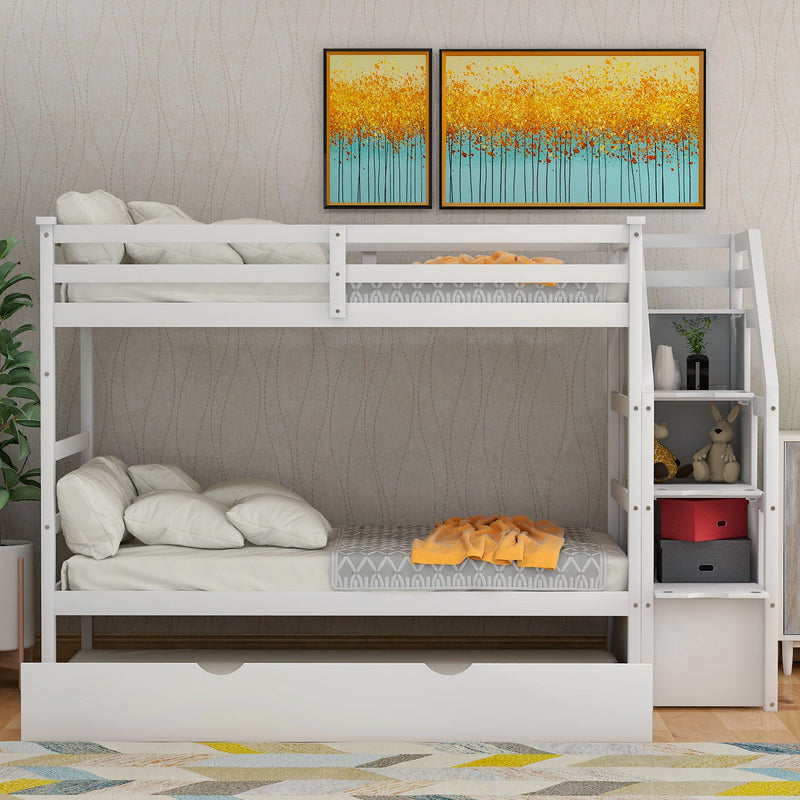 Bunk Bed With Trundle with 3 Storage Stairs