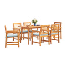 Waimea Honey 7-Piece Slatted Eucalyptus Wood Patio Dining Set with Cushion - Atlantic Fine Furniture Inc