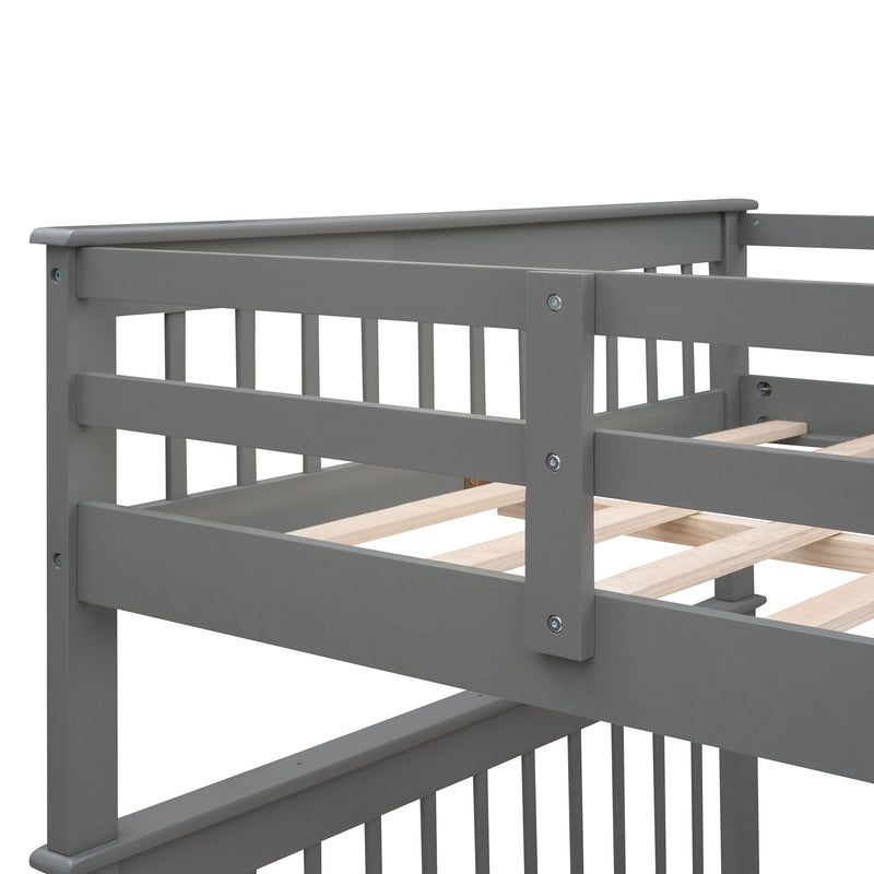 Stairway Full Over Full Bunk Bed With Storage And Guard Rail For Bedroom, Dorm, Gray