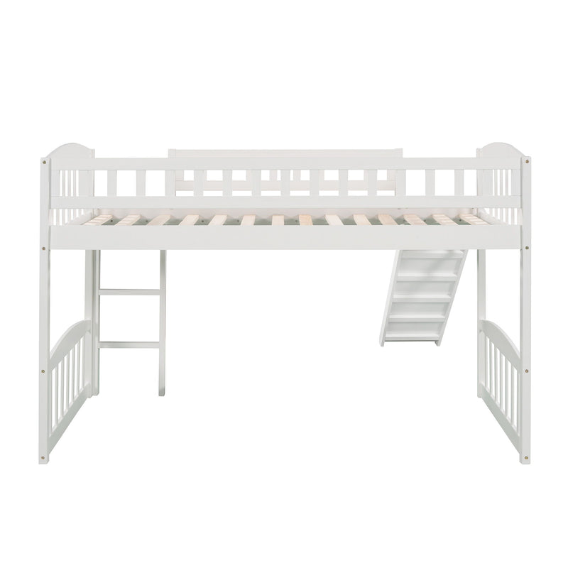 Twin Size Loft Bed With Slide And Ladder, White