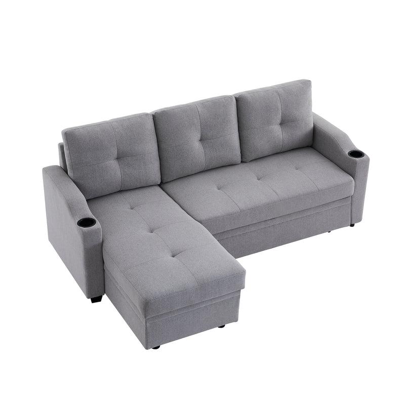Orisfur. 81" Sleeper Sofa Bed Reversible Sectional Couch with Storage Chaise and Two Cup Holders for Living Room Furniture Set