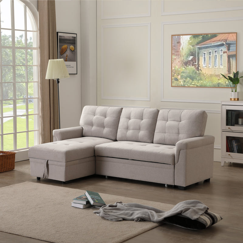 Upholstery Sleeper Sectional Sofa Beige