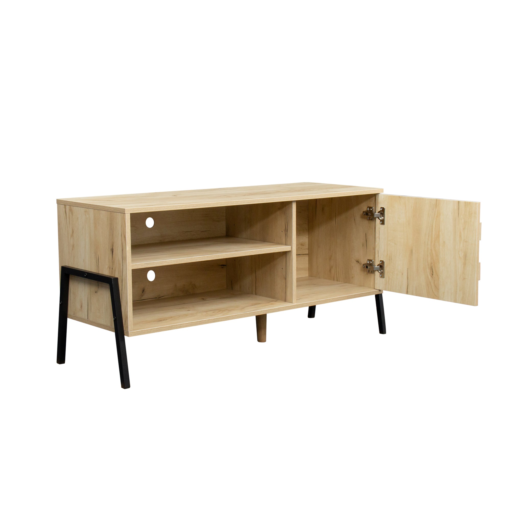 Mid-century modern TV cabinet wooden TV console media cabinet with storage space and brown home entertainment center for living room, bedroom and office,oak - Atlantic Fine Furniture Inc