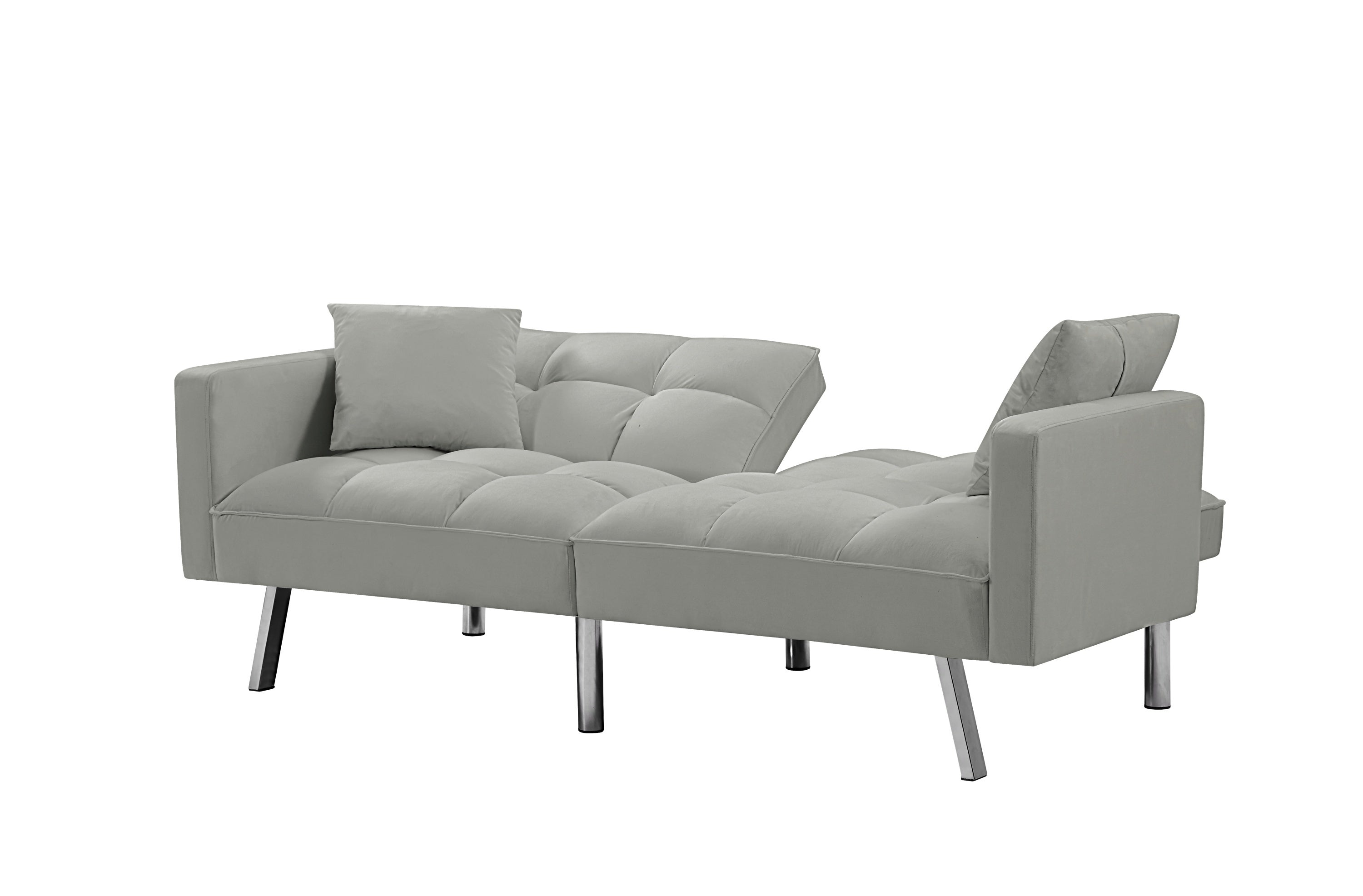 FUTON SOFA SLEEPER Light Grey VELVET WITH 2 PILLOWS（same as W223S00948、W223S01118、W223S01464。Size difference, See Details in page.） - Atlantic Fine Furniture Inc
