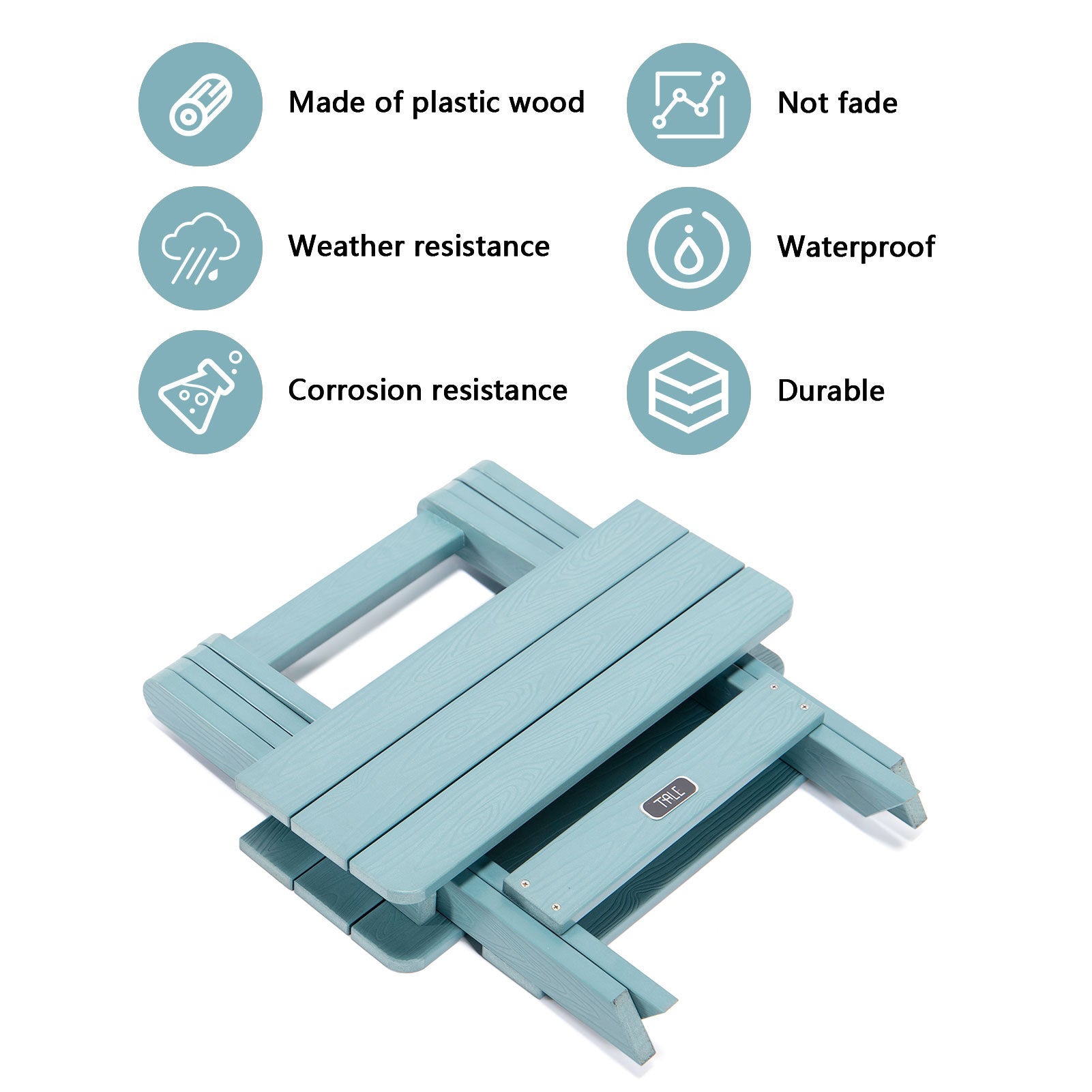 TALE Adirondack Portable Folding Side Table Square All-Weather and Fade-Resistant Plastic Wood Table Perfect for Outdoor Garden, Beach, Camping, Picnics Blue - Atlantic Fine Furniture Inc