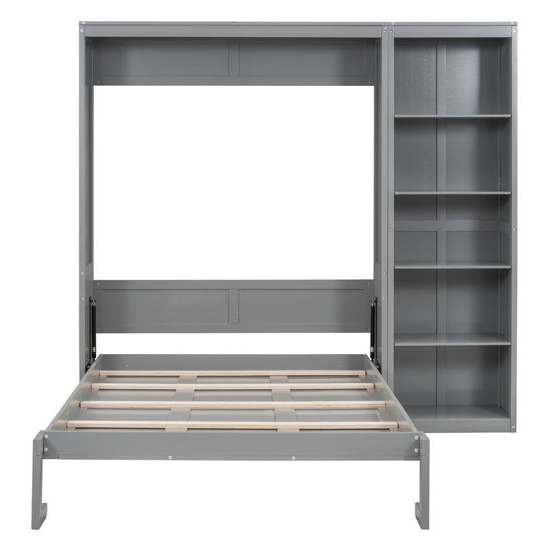 Full Size Murphy Bed Wall Bed With Shelves - Gray