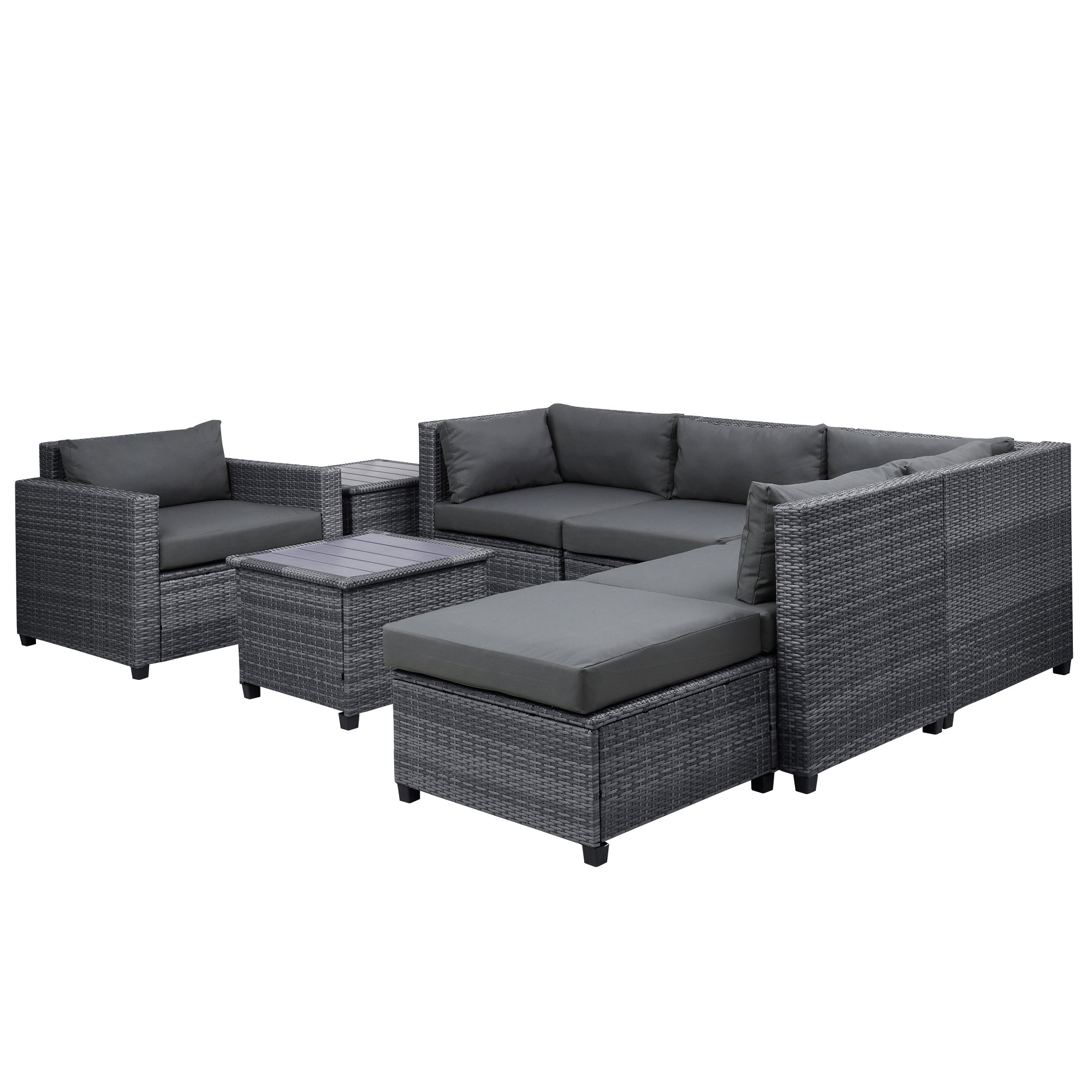 U_Style 8 Piece Rattan Sectional Seating Group with Cushions, Patio Furniture Sets, Outdoor Wicker Sectional - Atlantic Fine Furniture Inc