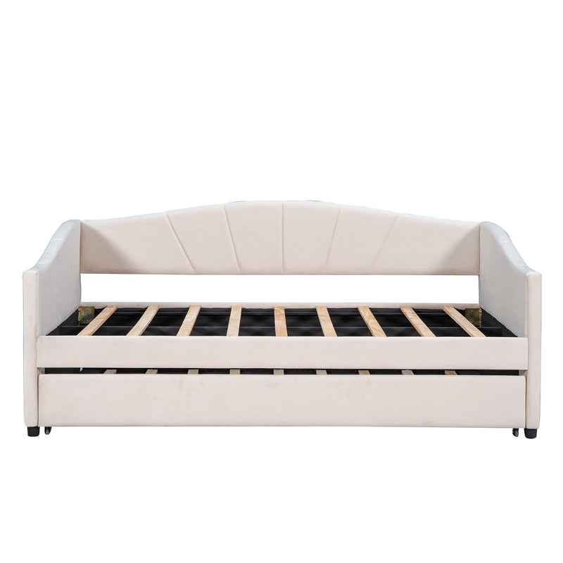 Upholstered Daybed Sofa Bed Twin Size With Trundle Bed And Wood Slat - Beige