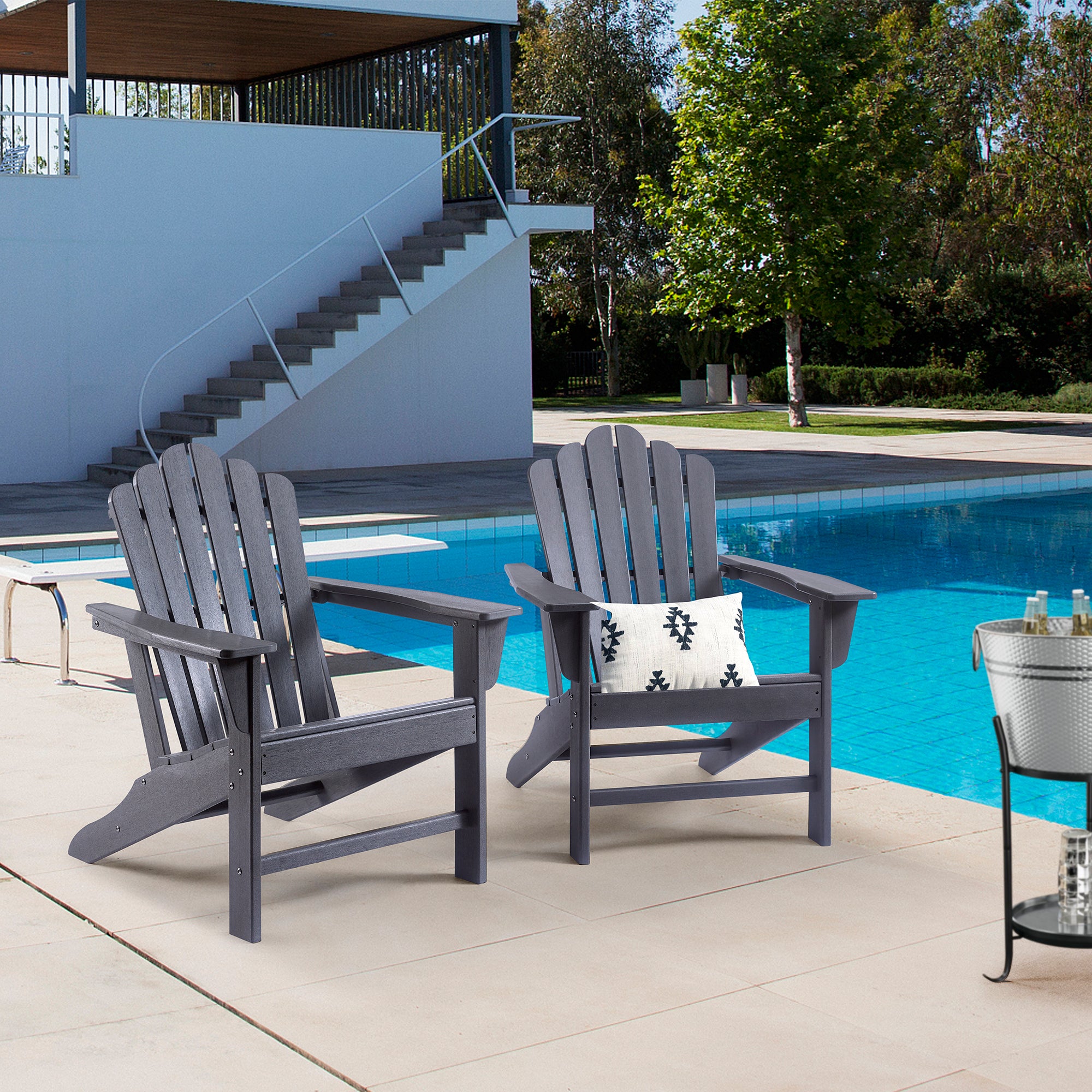 Classic Outdoor Adirondack Chair Set of 2 for Garden Porch Patio Deck Backyard, Weather Resistant Accent Furniture, Slate Grey - Atlantic Fine Furniture Inc