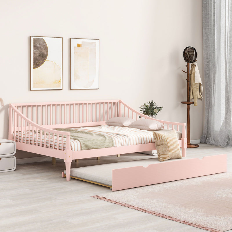 Full Size Daybed With Trundle And Support Legs, Pink