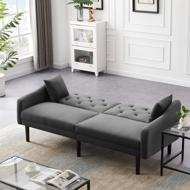 FUTON SOFA SLEEPER GREY VELVET WITH 2 PILLOWS(same as W223S00382,W223S00954) ***Not available for sale on Walmart***