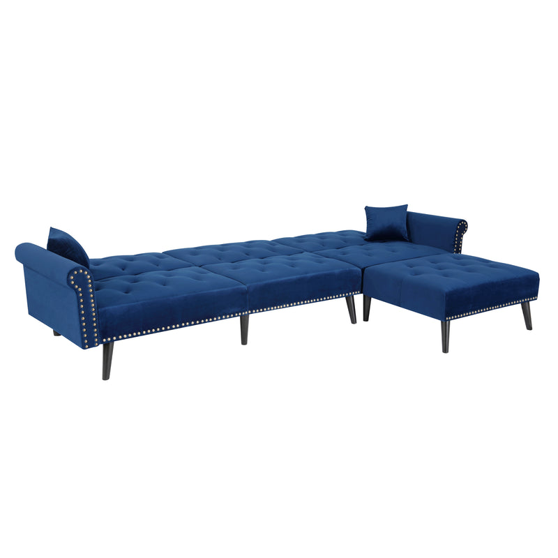 Convertible Sofa bed sleeper BLUE velvet (same as W223S00871、W223S01591。Size difference, See Details in page.) - Atlantic Fine Furniture Inc