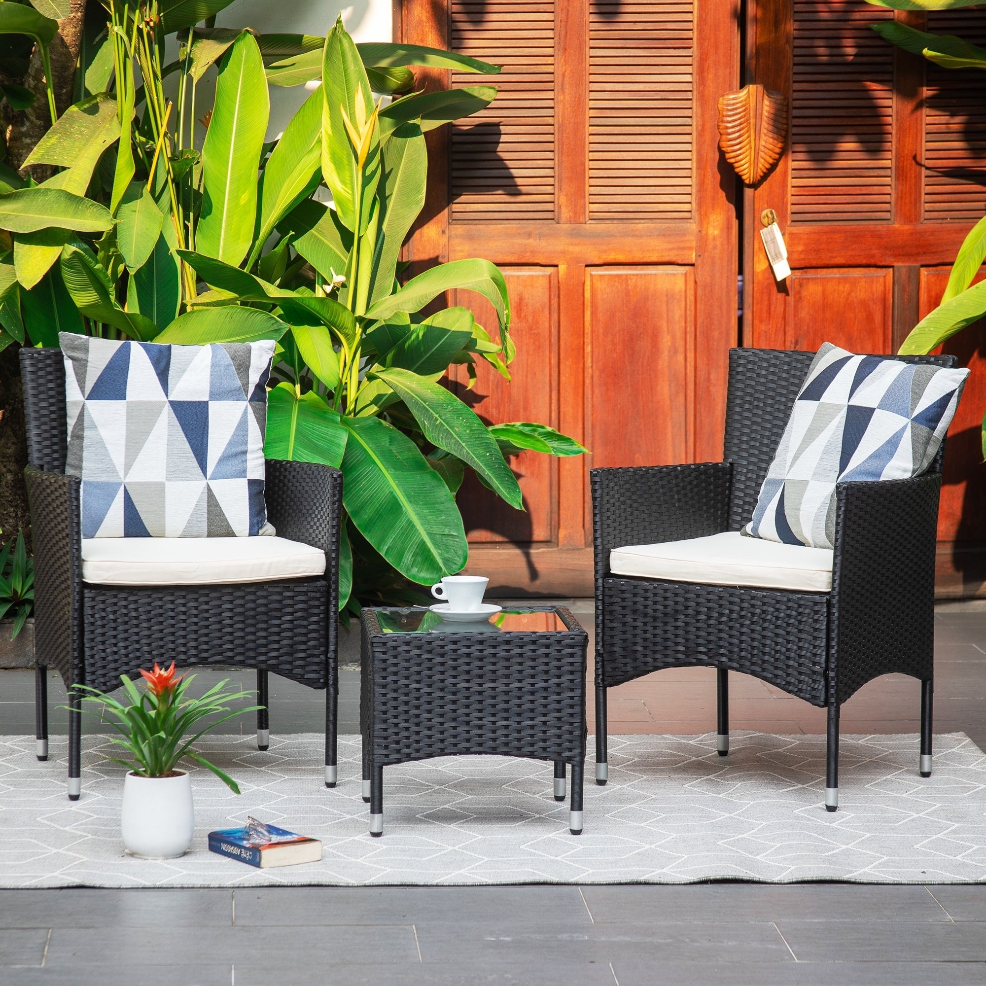 Patio Furniture Set, Outdoor Chairs and Coffee Table, PE Rattan Wicker Bistro Table Set for Balcony, Lawn, Garden, Backyard, Beige (Throw Pillow NOT Included) - Atlantic Fine Furniture Inc