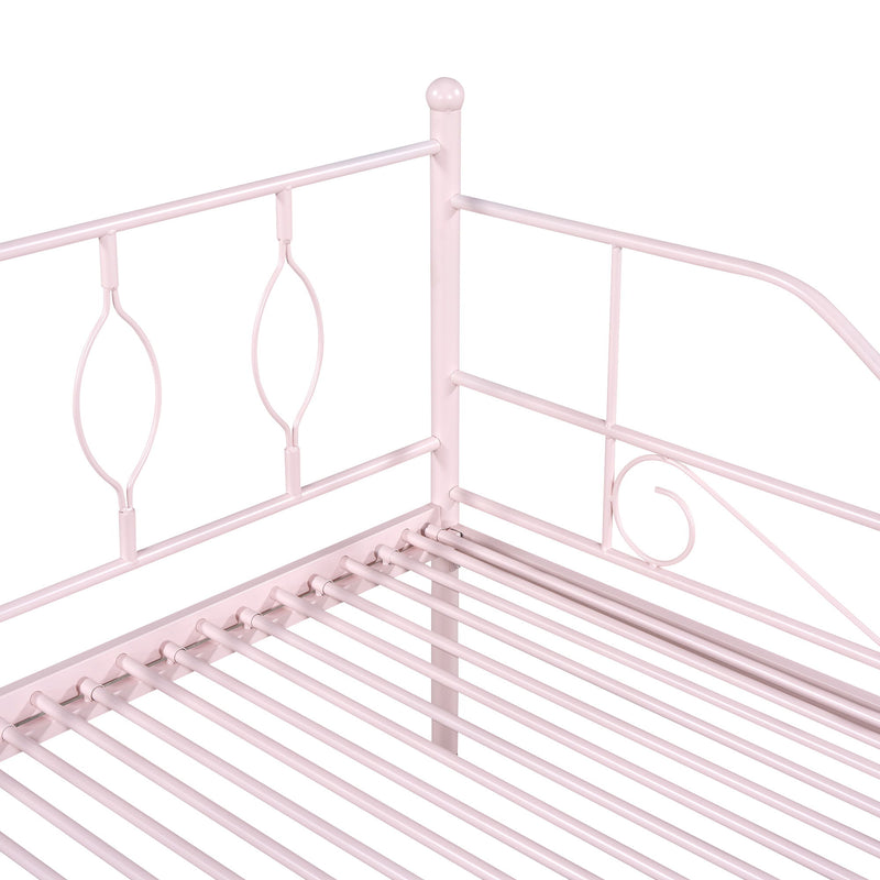 Twin Size Metal Daybed With Trundle, Daybed With Slat No Box Required Pink