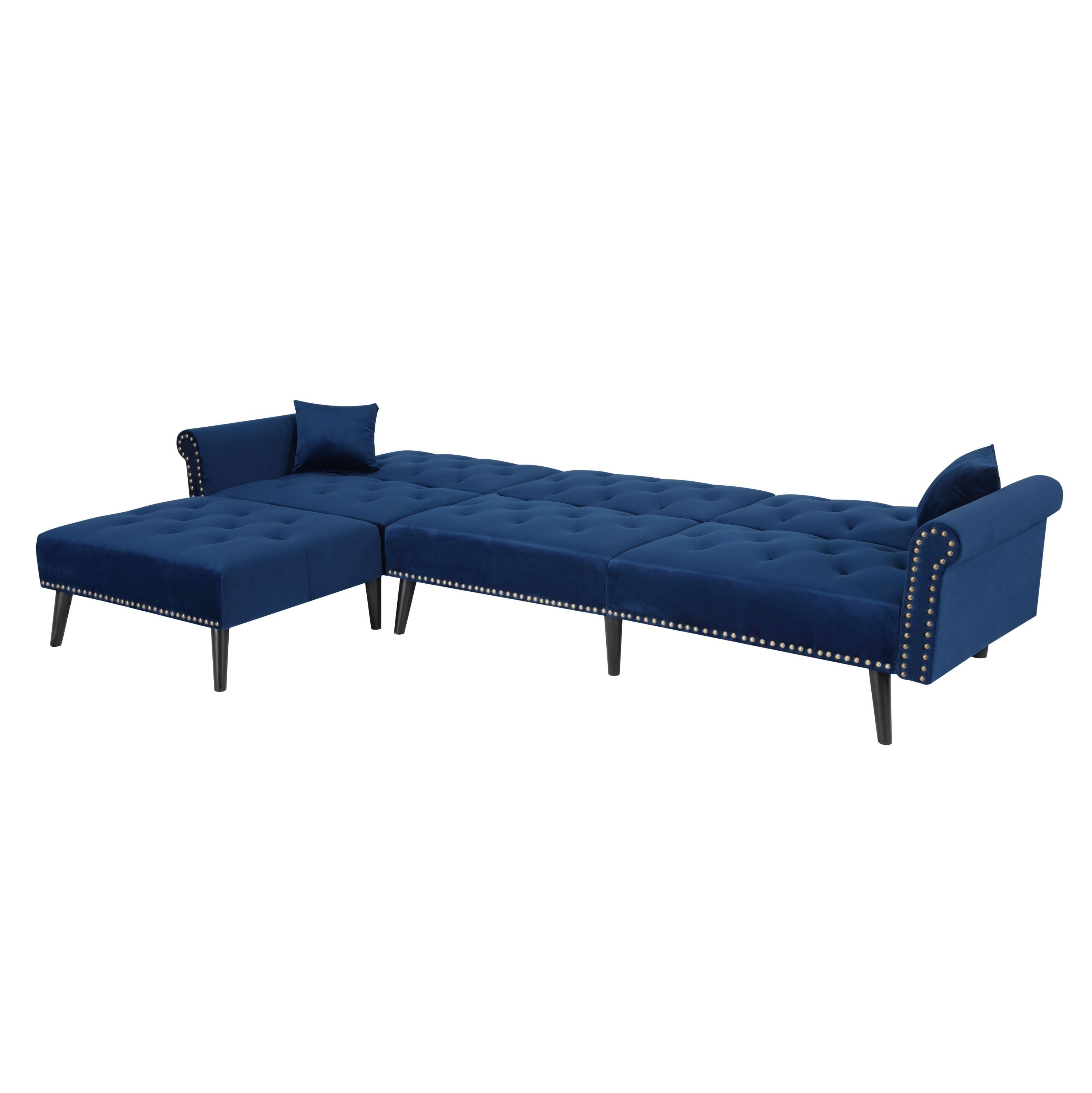 Convertible Sofa bed sleeper BLUE velvet (same as W223S00871、W223S00429。Size difference, See Details in page.) - Atlantic Fine Furniture Inc
