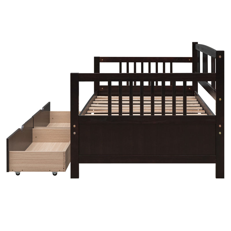 Twin Size Daybed Wood Bed With Two Drawers, Espresso