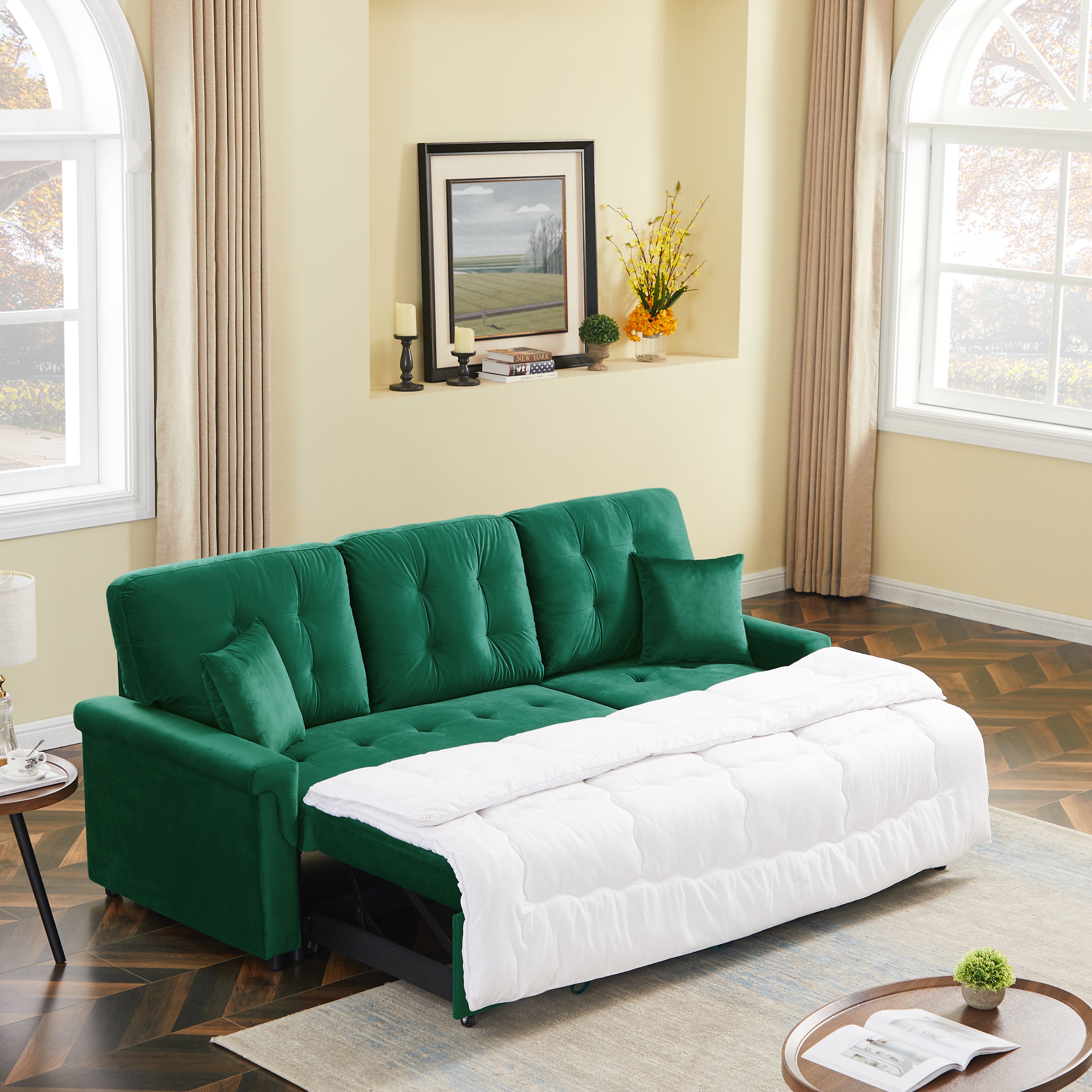 Velvet Reversible Sectional Sofa with Pull Out sleeper, L-Shaped Couch Chaise with Storage For Living Room & Apartment - Atlantic Fine Furniture Inc