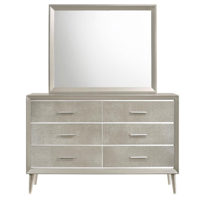 Ramon - 6-Drawer Dresser With Mirror - Metallic Sterling