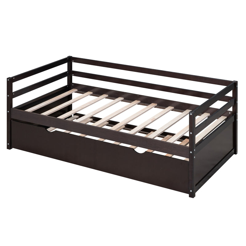 Twin Size Wood Daybed With Twin Size Trundle, Espresso
