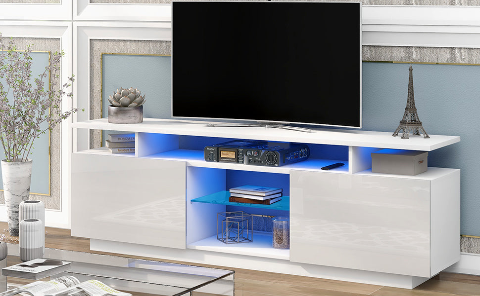 ON-TREND Modern TV Stand for TVs up to 65inches with LED lights, 16 Colors, for Livingroom, Bedroom, White  (OLD SKU: WF280706AAK) - Atlantic Fine Furniture Inc