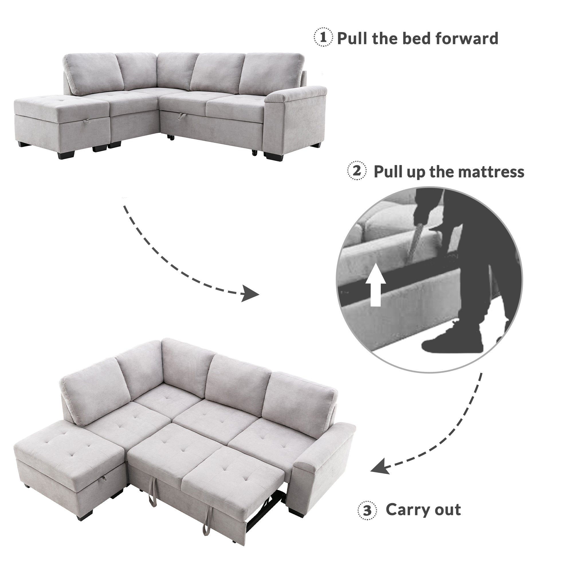 Orisfur. 86" Sleeper Sectional Sofa, L-Shape Corner Couch Sofa-Bed with Storage Ottoman &  Hidden Arm Storage for Living Room Apartment - Atlantic Fine Furniture Inc