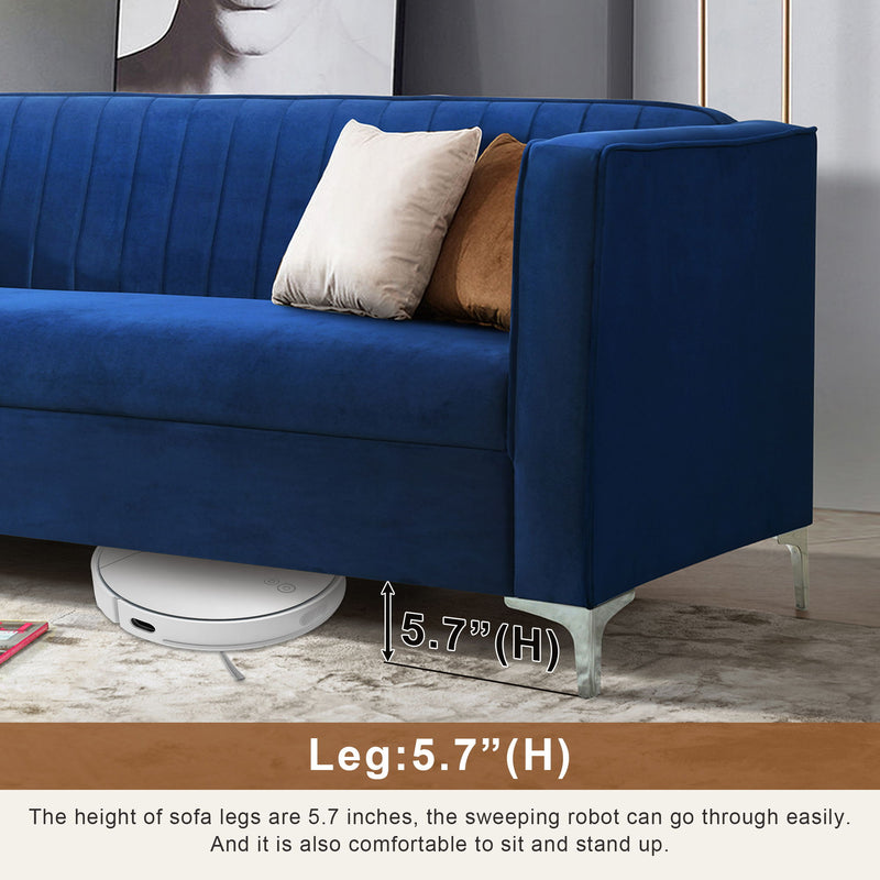 77.3*32" Mid Century Velvet Sofa, 2-3 Seater Modern Couch, Exquisite Loveseat With Vertical Striped Decoration And Metal Legs For Living Room, Bedroom, Apartment, Office, 2 Colors