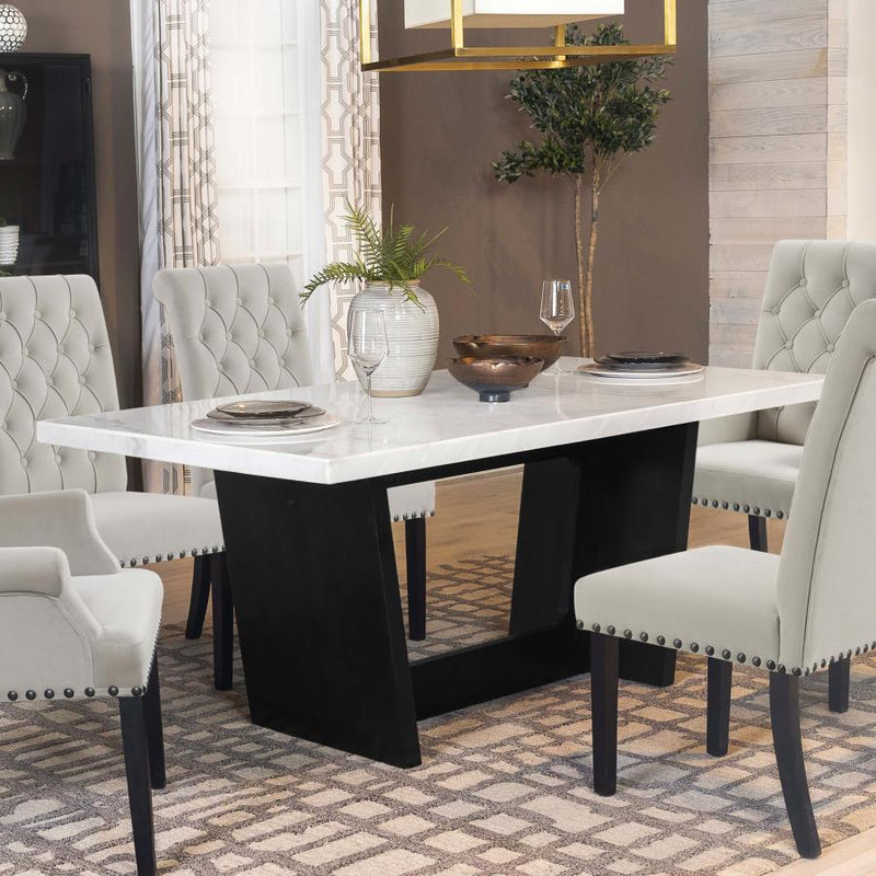 Sherry - Trestle Base Marble Top Dining Table - Espresso And White