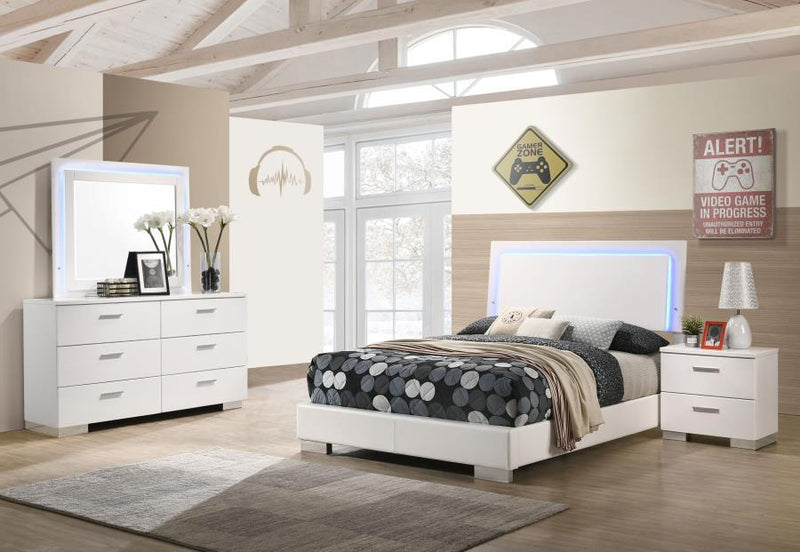 Felicity - 4-Piece Full Bedroom Set With Led Headboard and Mirror - Glossy White